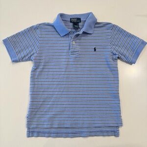 Vintage Ralph Lauren Kids Light Blue Striped Polo Size 5